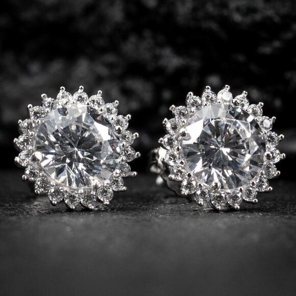 Round Solitaire Halo 925 Sterling Silver 1.75Ct VVS Moissanite Circle Earrings